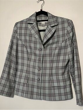 Women's Plaid Notch Collar Blazer - Light Gray